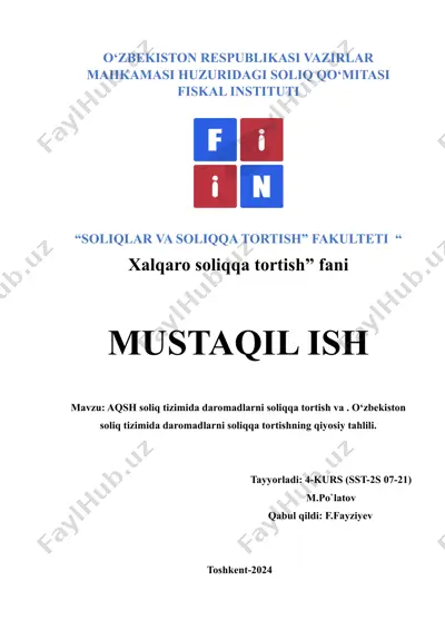 aqsh va o‘zbekiston soliq tizimlarining muqobil qiyosiy tahlili — DOCX