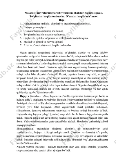 hujayralarni tuzilishi va patologiyasi — DOCX