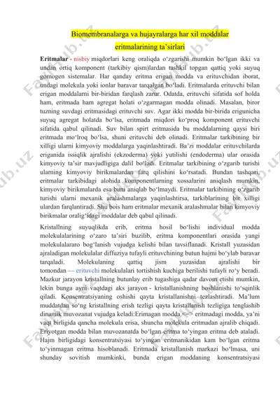biomembranalarga va hujayralarga har xil moddalar eritmalarining ta'sirlari — DOCX