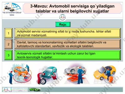 avtomobil servisi talablari — PPT
