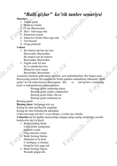 "balli qizlar" ko’rik tanlov senariysi — DOCX