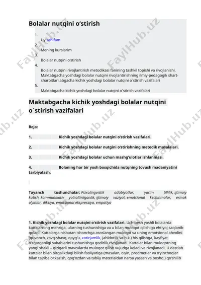 bolalar nutqini o‘stirish — DOCX