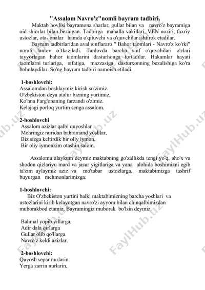 "assalom navro'z"nomli bayram tadbiri — DOCX