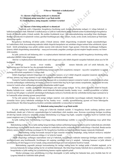 baholash va kalkulyatsiya — DOCX