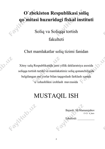 o`zbekiston respublikasi soliq qo`mitasi huzuridagi fiskal instituti — DOCX