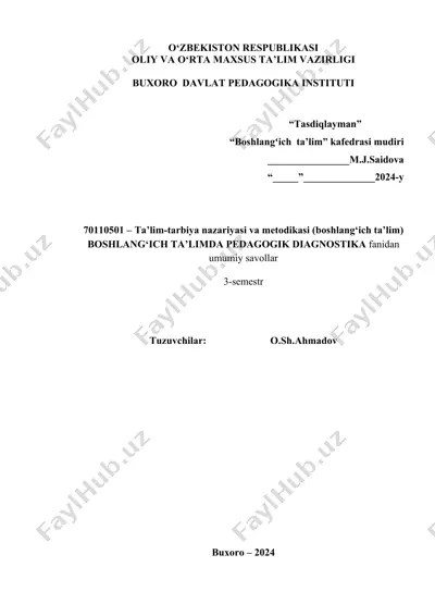 boshlang‘ich ta’limda pedagogik diagnostika fanidan nazorat savollari — DOCX