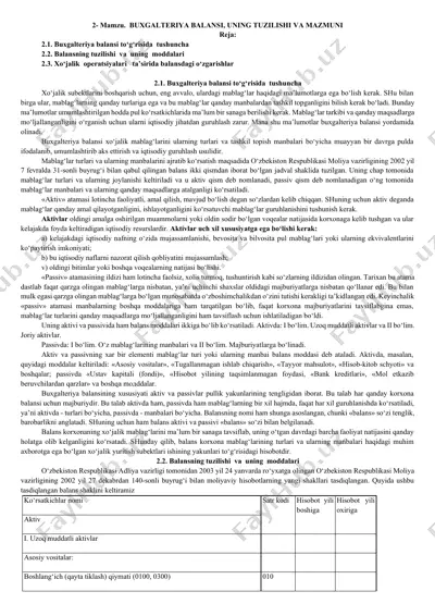 buxgalteriya balansi, uning tuzilishi va mazmuni — DOCX