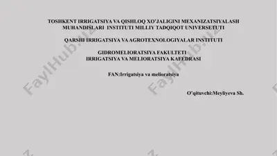 xo’jalik ichki sug’orish tarmoqlarining gidravlik hisobi — PPTX