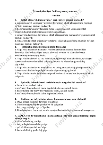 makroiqtisodiyot fanidan yakuniy nazorat — DOCX