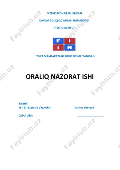 kozog‘iston solik tizimida korxonalar foydasiga soliq solish tartiblarini o‘rganib, respublikamiz solik tizimidagi foyda solig‘ini hisoblash va to‘lash tartiblari bilan taqqoslash, farqlari hamda o‘xshashliklarini izohlash — DOCX