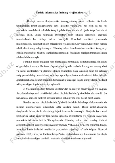 tarixiy informatika fanining rivojlanish tarixi — DOCX