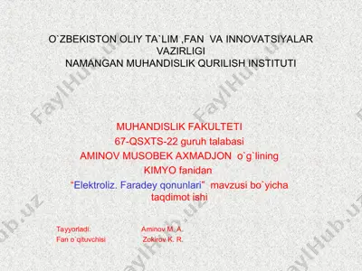 elektroliz. faradey qonunlari taqdimoti — PPT