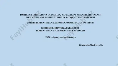 sug‘orish rejimi. keltirilgan gidromodul ordinata grafigini tuzish — PPTX