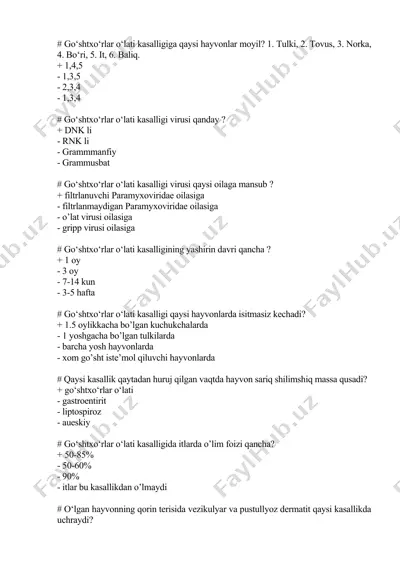 go‘shtxo‘rlar o‘lati kasalligi haqida test savollari — DOCX