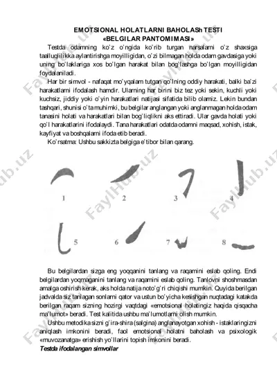 emotsional holatlarni baholash testi "belgilar pantomimasi" — PDF