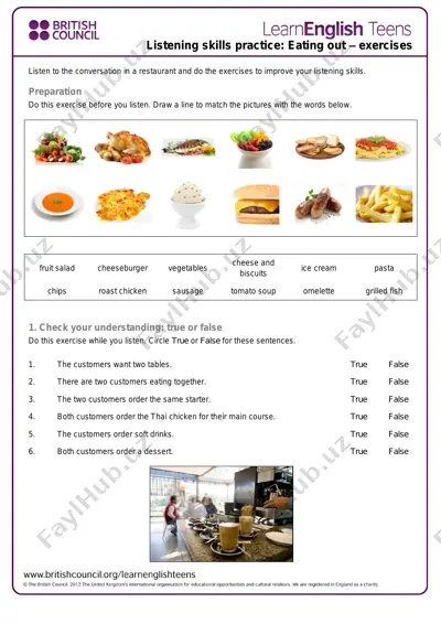 listening exercise - restaurant conversation — PDF