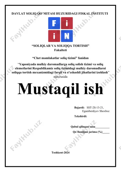 yaponiyada mulkiy daromadlarga soliq solish tizimi — DOCX