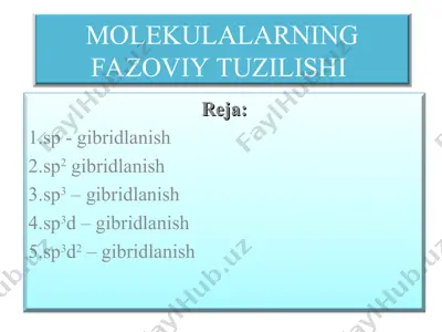 atom orbitallarining qo‘shilib, shakl va energiya jihatdan bir xil ko‘rinishga kelishiga gibridlanish — PPT