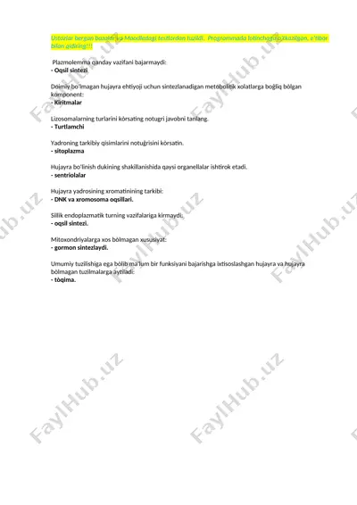 biologiya test savollari — DOCX