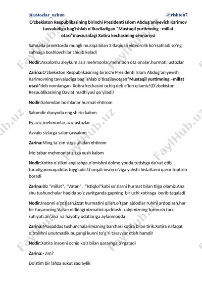 xotira kechasi islom abdug'aniyevich karimovga bag'ishlangan "mustaqil yurtimning – millat otasi" — DOCX