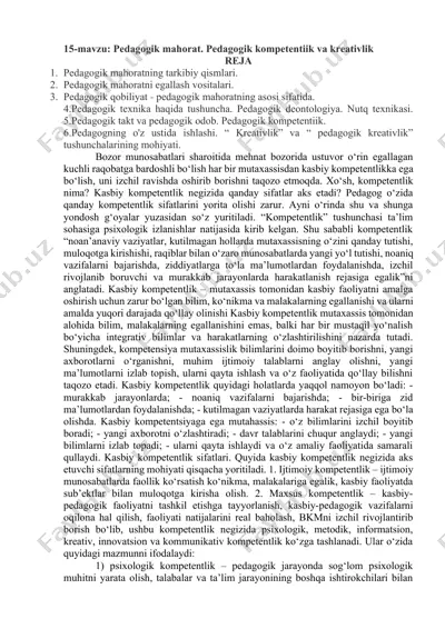 pedagogik mahorat. pedagogik kompetentlik va kreativlik — DOCX