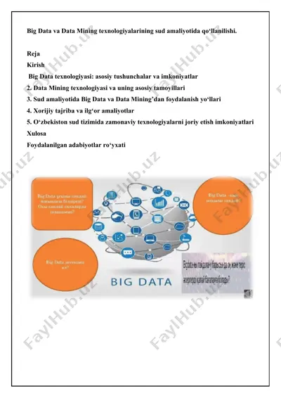 big data va data mining texnologiyalarining sud amaliyotida qo‘llanilishi. — DOCX
