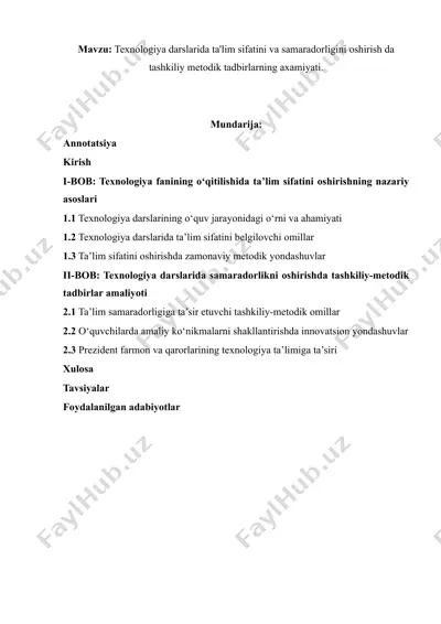 texnologiya darslarida ta'lim sifatini va samaradorligini oshirish — DOCX