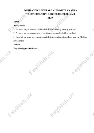 boshlangich sinflarda perimetr va yuza tushunchalarini orgatish metodikasi — DOCX