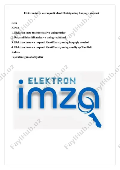 elektron imzo va raqamli identifikatsiyaning huquqiy asoslari — DOCX