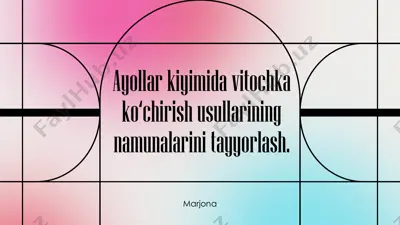 ayollar kiyimida vitochka ko‘chirish usullarining namunalarini — PDF