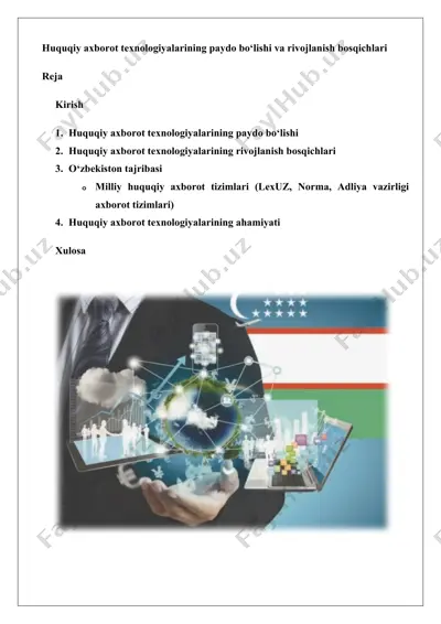 huquqiy axborot texnologiyalarining paydo bo‘lishi va rivojlanish bosqichlari — DOCX
