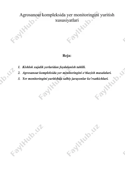 agrosanoat kompleksida yer monitoringini yuritish xususiyatlari — DOC