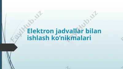 elektron jadvallar bilan ishlash ko’nikmalari — PPTX