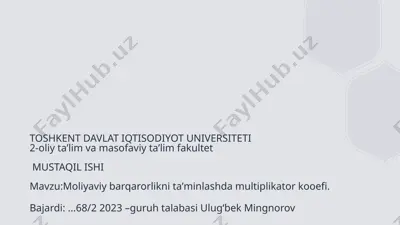 moliyaviy barqarorlikni taʼminlashda multiplikator koeffitsienti — PPTX