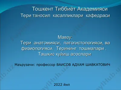 teri anatomiyasi, patogistologiyasi va fiziologiyasi. terining toshmalari. tashxis qo‘yish asoslari — PPT