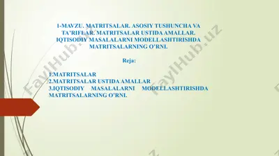 matritsalar: asosiy tushuncha, ta’riflar va amallar — PPTX
