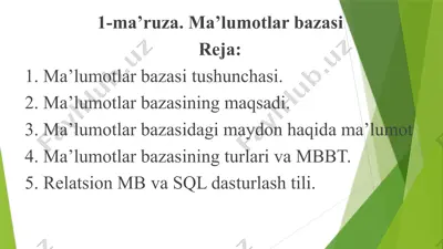 1-ma’ruza. ma’lumotlar bazasi — PPTX
