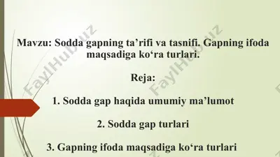 sodda gapning ta’rifi va tasnifi. gapning ifoda maqsadiga ko‘ra turlari — PPTX