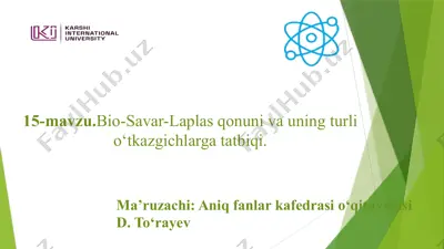 bio-savar-laplas qonuni va uning turli o‘tkazgichlarga tatbiqi — PPTX