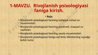 rivojlanish psixologiyasi faniga kirish — PPTX