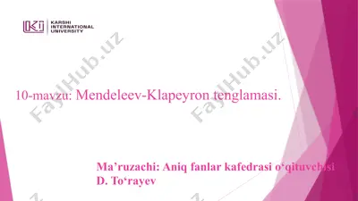 mendeleev-klapeyron tenglamasi — PPTX