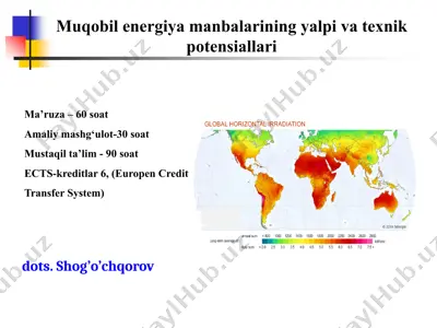 muqobil energiya manbalarining yalpi va texnik potensiallari — PPTX