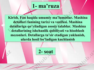 mashina detallari faniga kirish — PPT