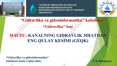 kanalning gidravlik jihatdan eng qulay kesimi (gek) — PPTX