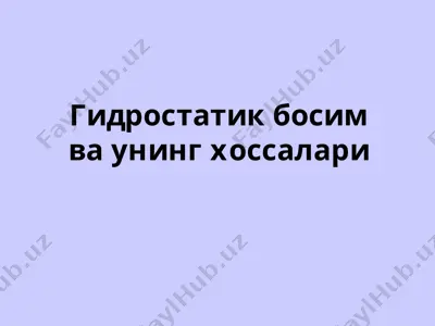 гидростатик босим ва унинг хоссалари — PPT