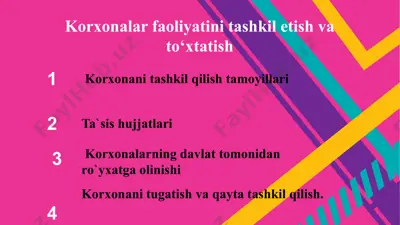 korxonalar faoliyatini tashkil etish va to‘xtatish — PPTX