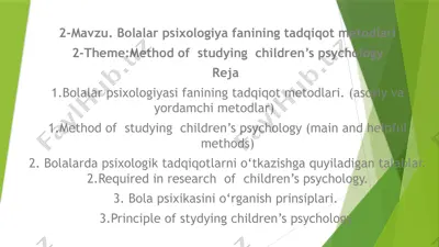 bolalar psixologiya fanining tadqiqot metodlari — PPTX