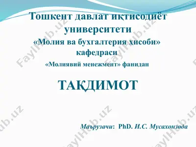 turli tashkiliy-huquqiy shakldagi korxonalarda moliyaviy menedjment xususiyatlari — PPTX
