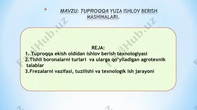 tuproqqa ishlov berish usullari va mashinalari — PPT