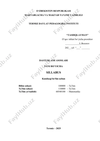 dasturlash asoslari fanidan sillabus — DOCX
